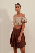 1885 Kloş Mini Etek - Kahverengi resmi